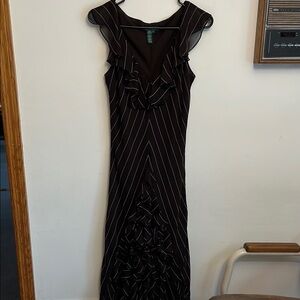 Lauren by Ralph Lauren striped brown and white frilly Dress